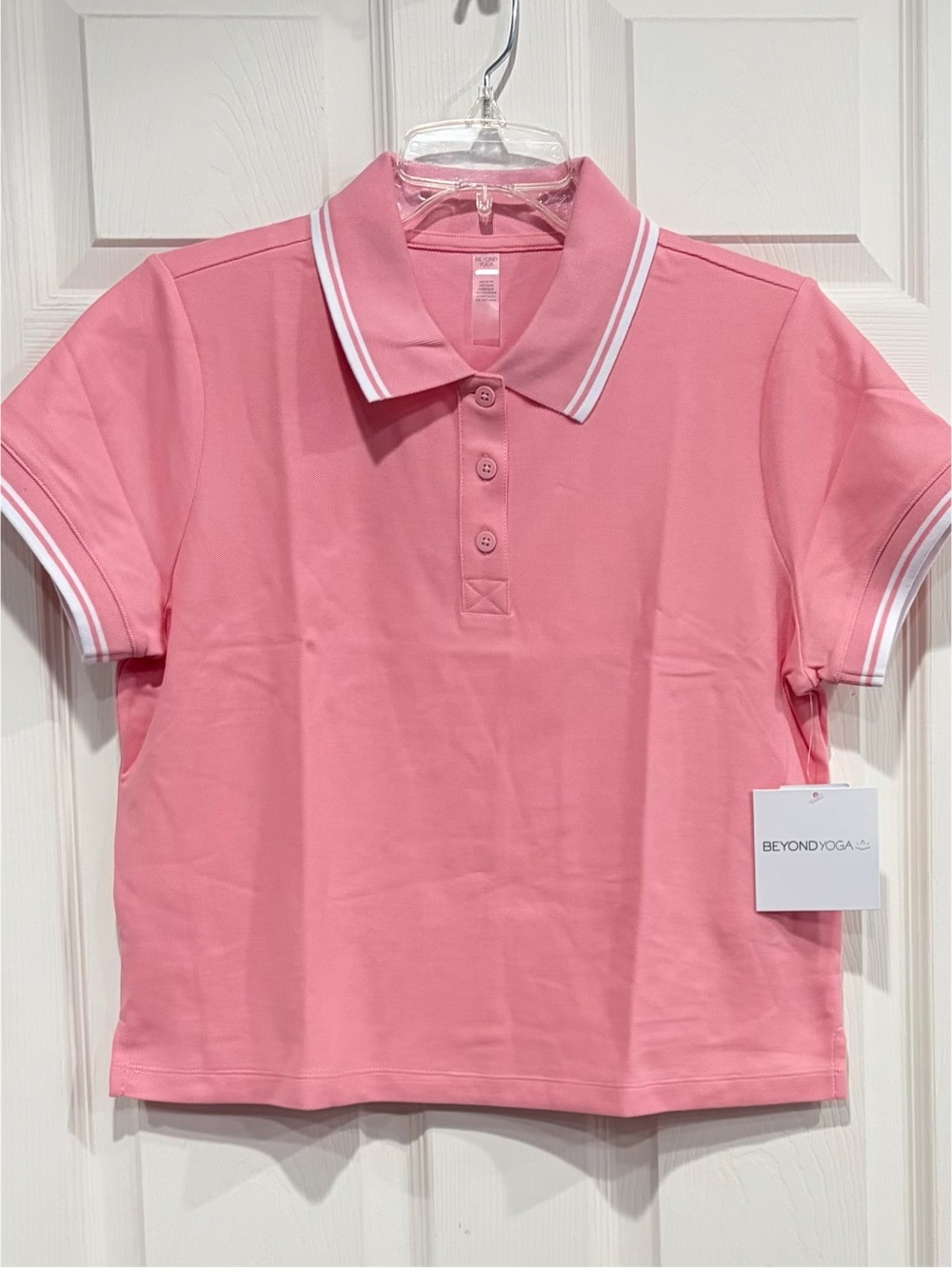 Beyond Yoga Women's XL Country Club Polo Tee T-Shirt Pink NWT Short Sleeve